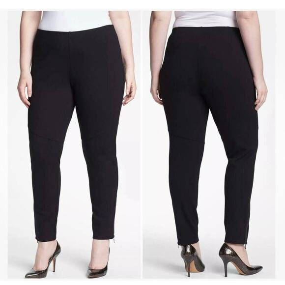 Eileen Fisher Ankle Zip Ponte Slim Pants Size Large Pull On Elastic Waist Black - Picture 1 of 8